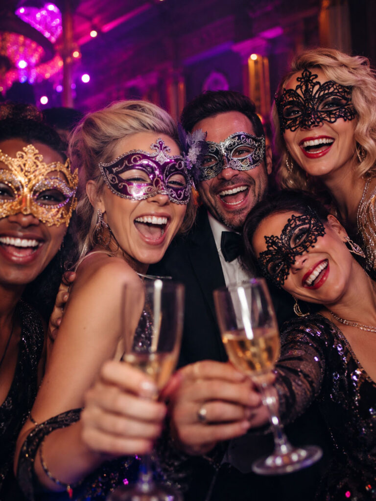 Stijlvol gemaskerde bezoekers tijdens Mystic & Beats